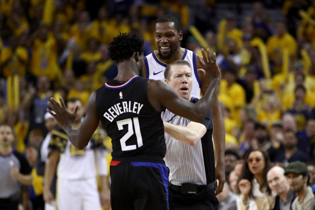 Patrick Beverley and Kevin Durant 