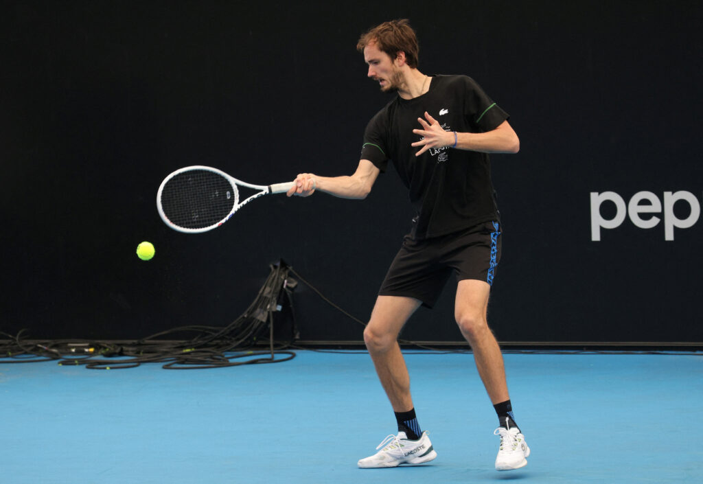Russia's Daniil Medvedev practices at Memorial Drive Tennis Club