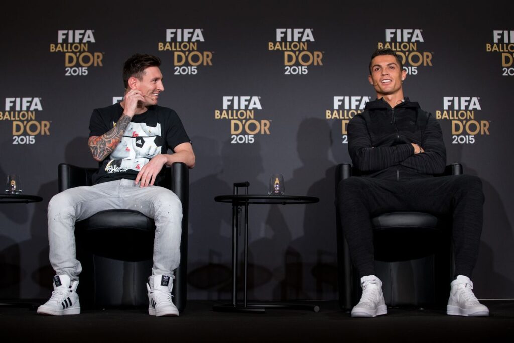 Ronaldo and Messi in a press conference