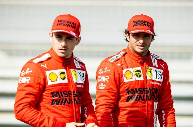 The Ferrari F1 team's 2021 drivers: Charles Leclerc (left) and Carlos Sainz