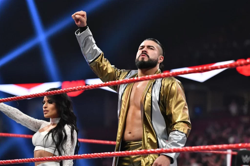 Andrade in WWE with Zelina Vega