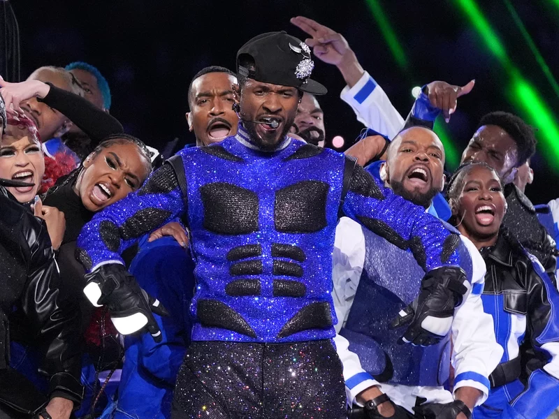 Usher performs during the Apple Music halftime show of Super Bowl LVIII in Las Vegas, Nevada. TIMOTHY A. CLARY/AFP via Getty Images