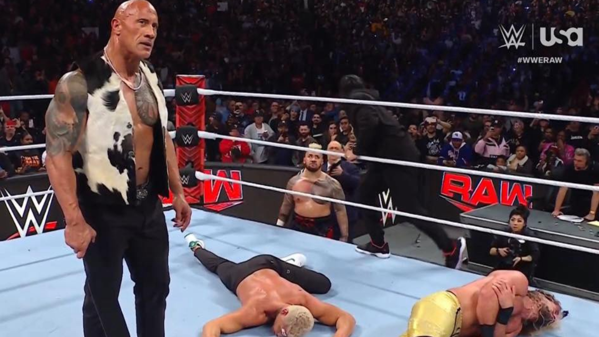 The Rock and Roman Reigns brutally assault Cody Rhodes and Seth Rollins